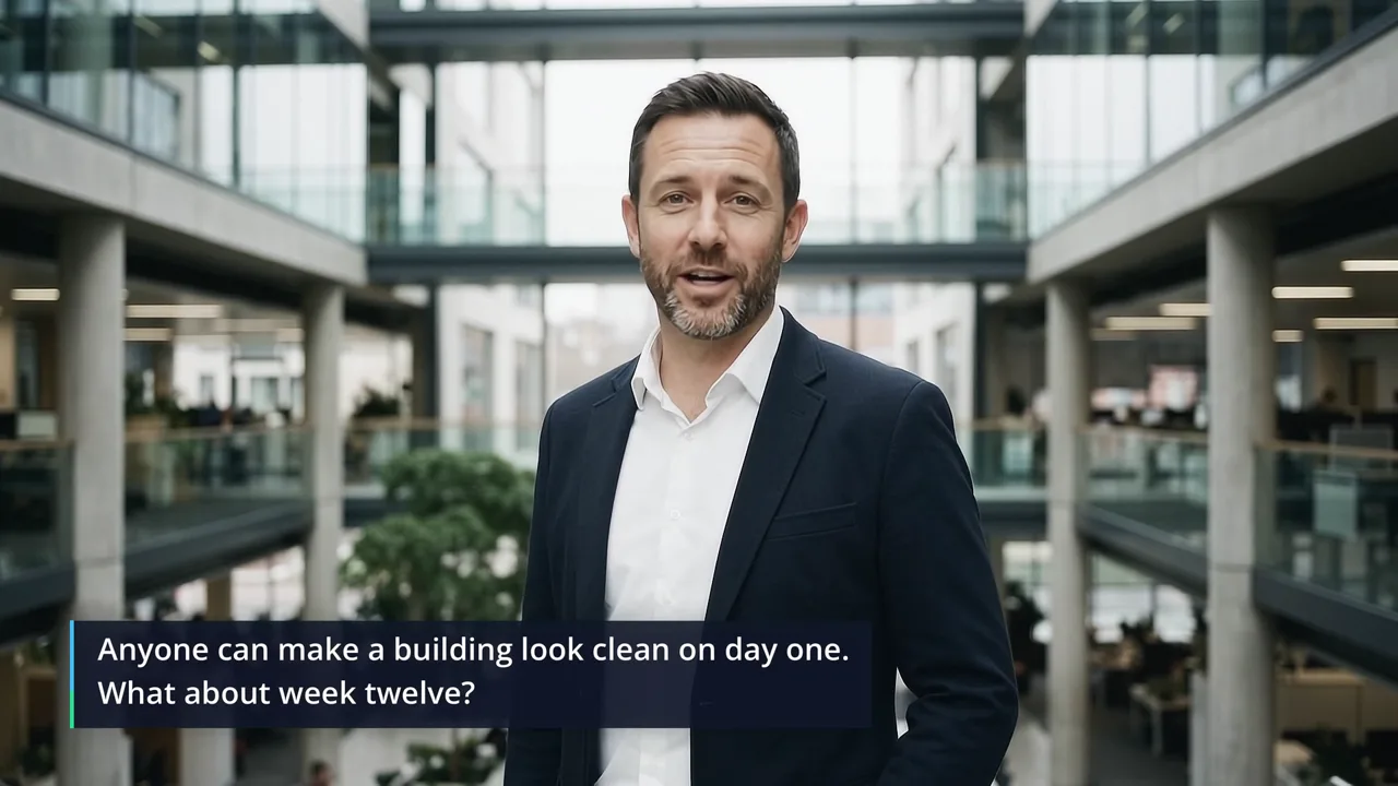 The Professional Cleaning Co (Sample Campaign): A 30-second presenter commercial built to win multi-site cleaning contracts