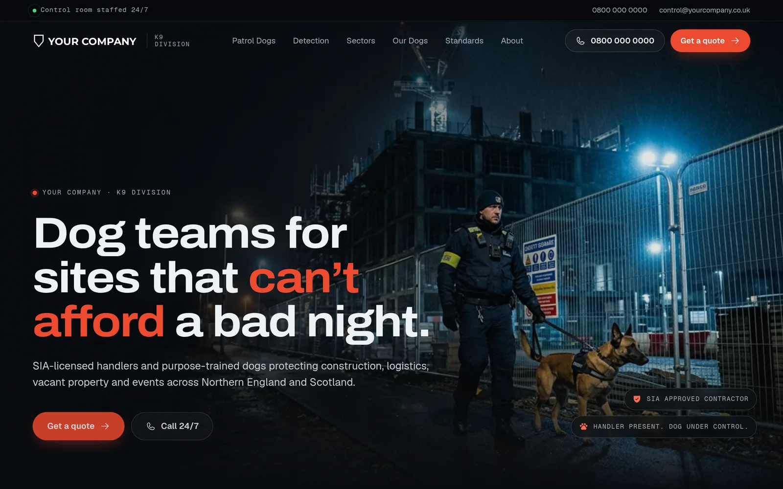 K9 security website homepage